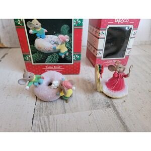 Enesco mouse coffee break I feel pretty ornament Xmas set vintage